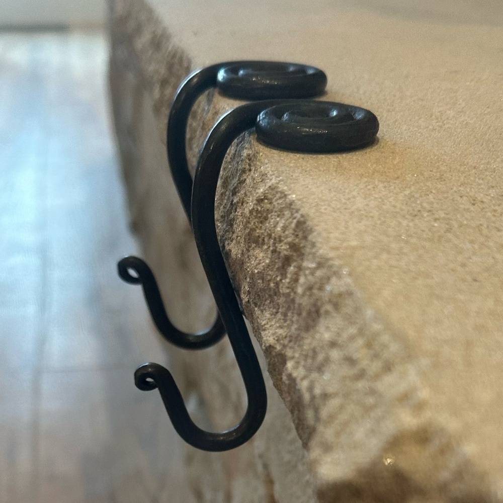 Pair of Blacksmith Hand-Forged Christmas Stocking Hangers/Hooks for Mantle